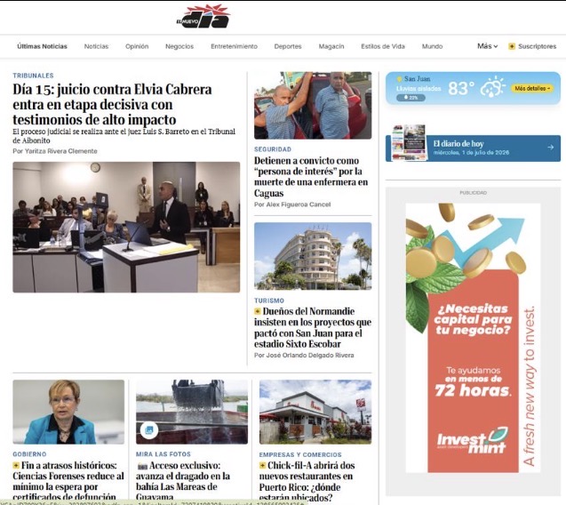 Anuncio de Investmint en el portal elnuevodia.com